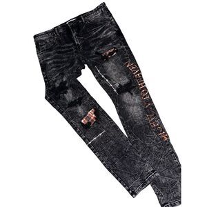 Sugarhill Black Skinny Mens Size 36‎ Jeans Gothic Highway To Heaven Destroyed